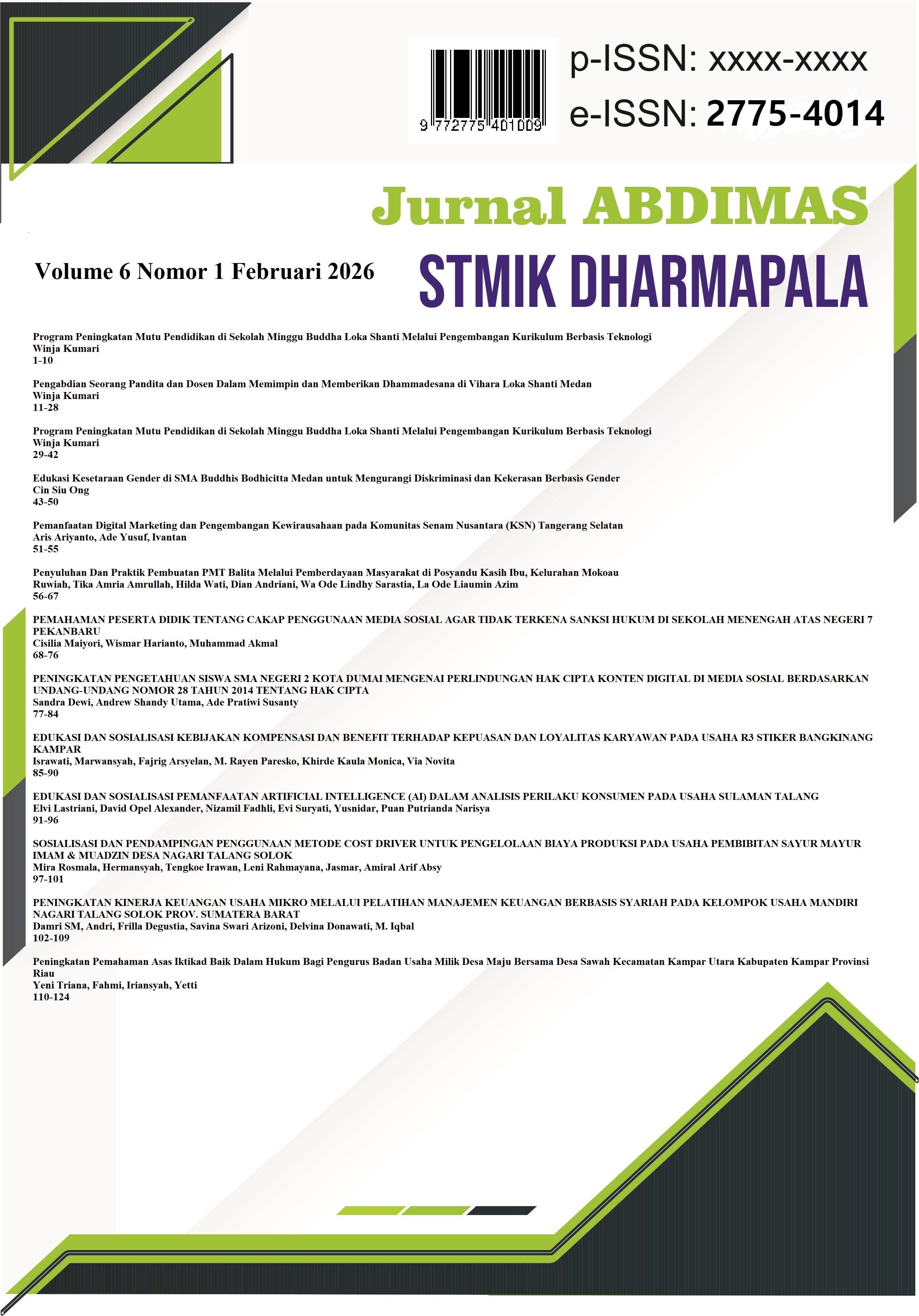 					View Vol. 6 No. 1 (2026): Jurnal Abdimas STMIK DPR
				